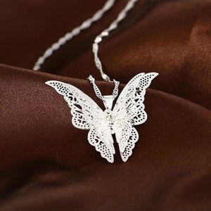 3-D Butterfly Wing Pendant Sterling Silver Necklace